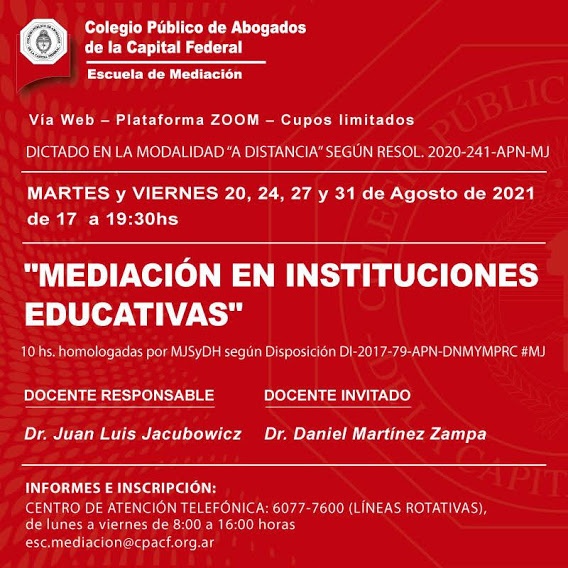 Mediación en instituciones educativas – ON LINE