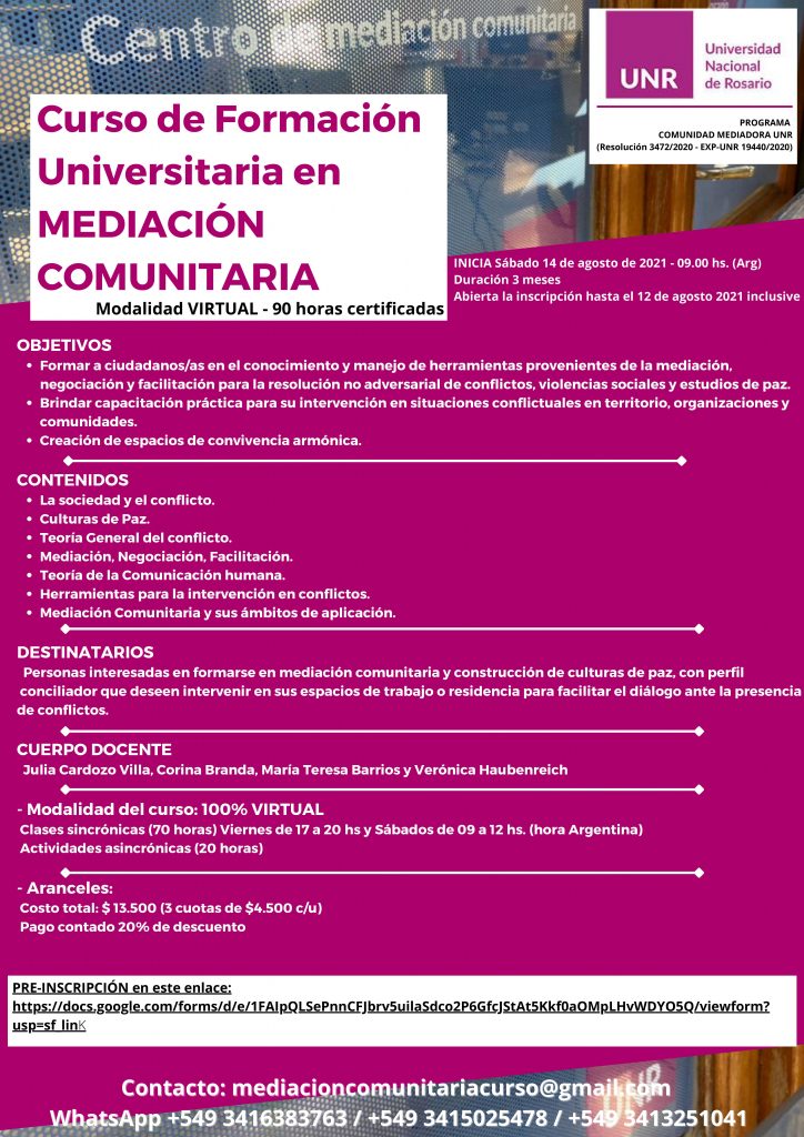 Curso de formación universitaria en mediación comunitaria – ON LINE