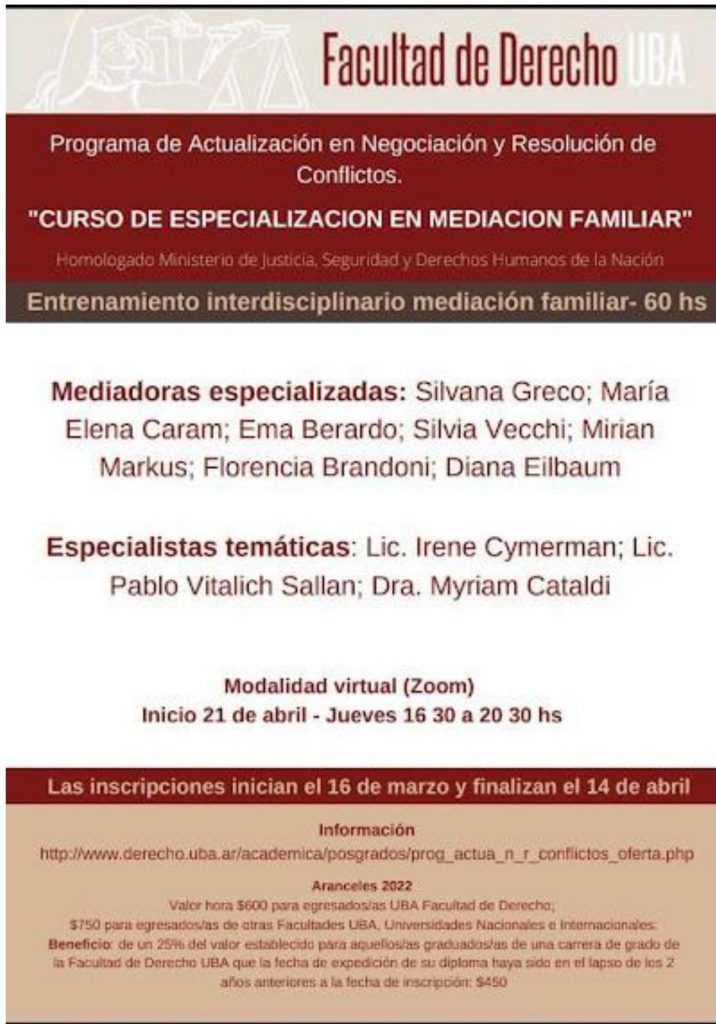 Curso de Especialización en Mediación Familiar – ON LINE