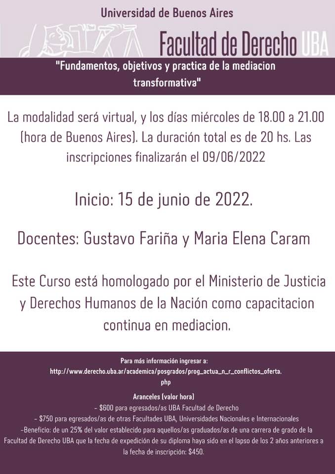 Fundamentos, objetivos y práctica de la mediación transformativa – ON LINE