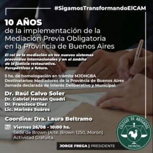 Participación en Jornada 10 años de la mediación previa obligatoria en Prov. de Buenos Aires
